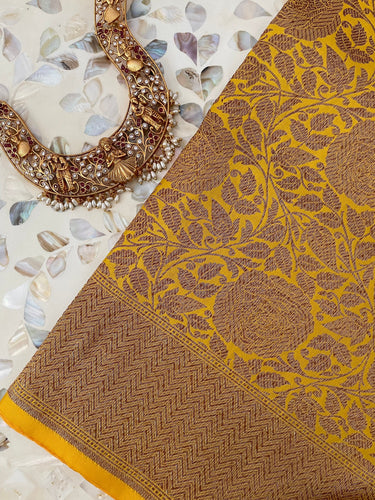 Banarasi Katan Silk Saree | Yellow | Antique Zari | Handwoven | Silk Mark Certified | Ships from California